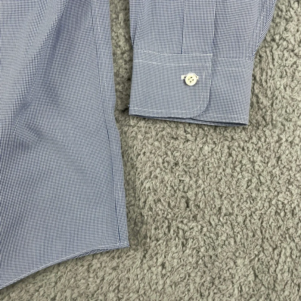 Brooks Brothers Shirt Mens 16.5 Blue Micro Houndstooth Long Sleeve Button‎ Up